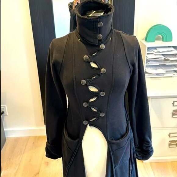 BUDDHAFUL Yesod Black Sweater Cotton Terry Festival Boho Jacket Coat S $279 - Picture 6 of 9